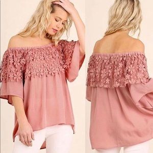Umgee Off Shoulder Crochet Top Size M
